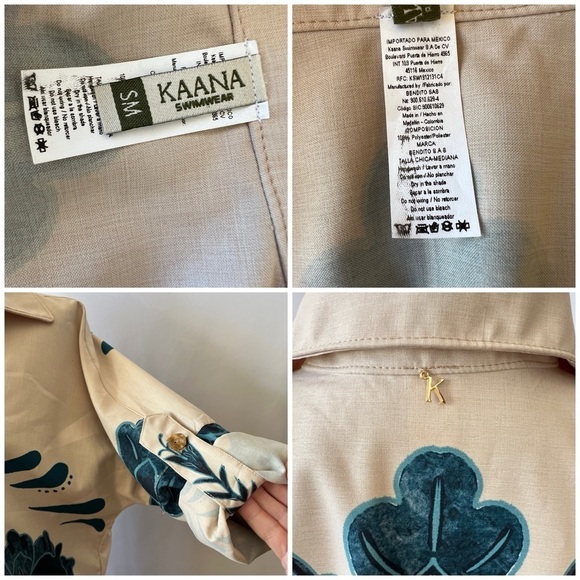 KAANA SWIMWEAR SHIRT DRESS SM OVERSIZED ROLL TAB SLEEVE FLORAL RABBIT TROPICAL - Picture 12 of 12